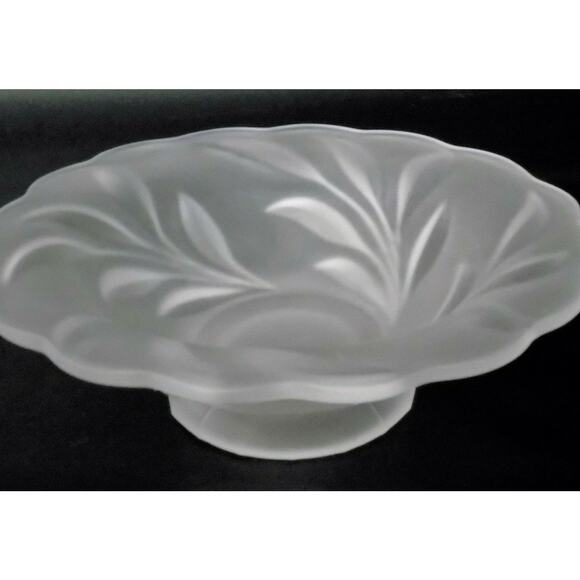 VTG Frosted Glass 12” SERVING BOWL Pedestal Centerpiece Fruit Salad Plate Dish - Picture 1 of 5